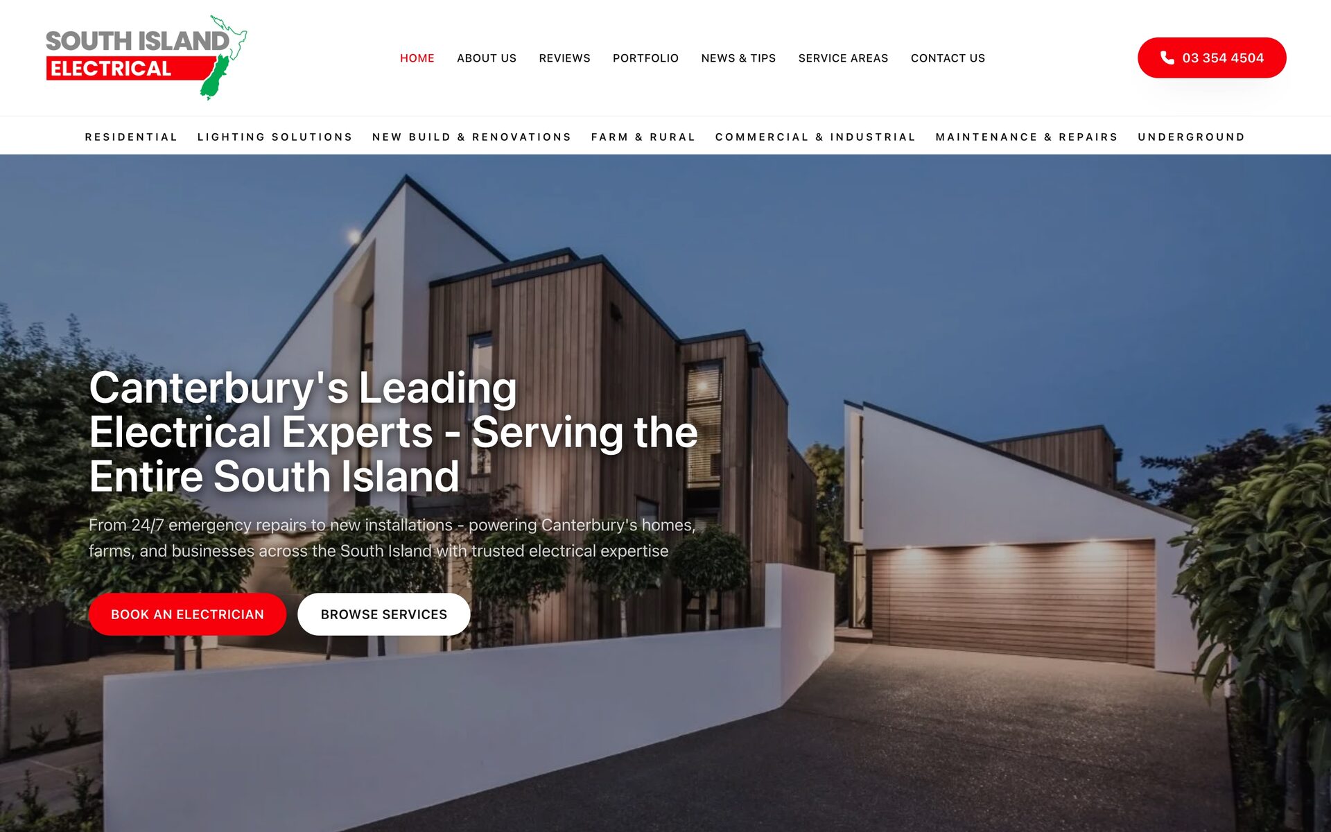 South Island Electrical website screenshot